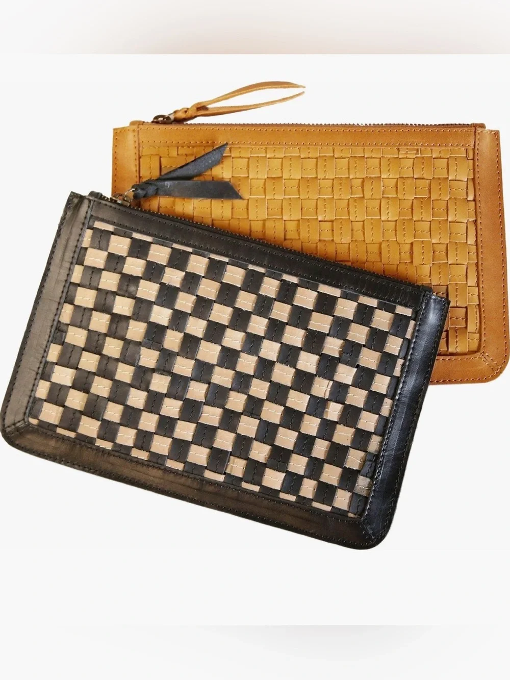 ABLE Nesmia Basketweave Leather Clutch in Black / Tan – NWT